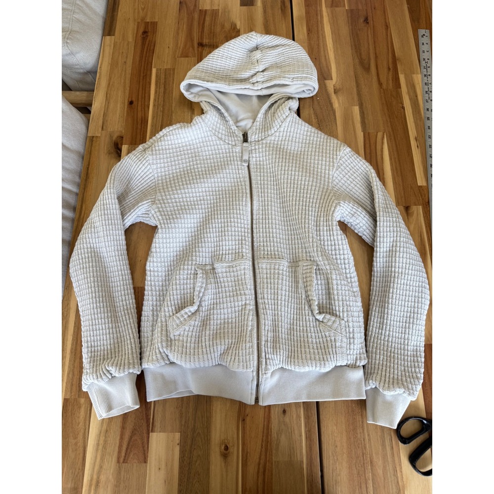 A/X Armani Exchange cream hooded zip up sweatshirt sz M waffle reversible hoodie